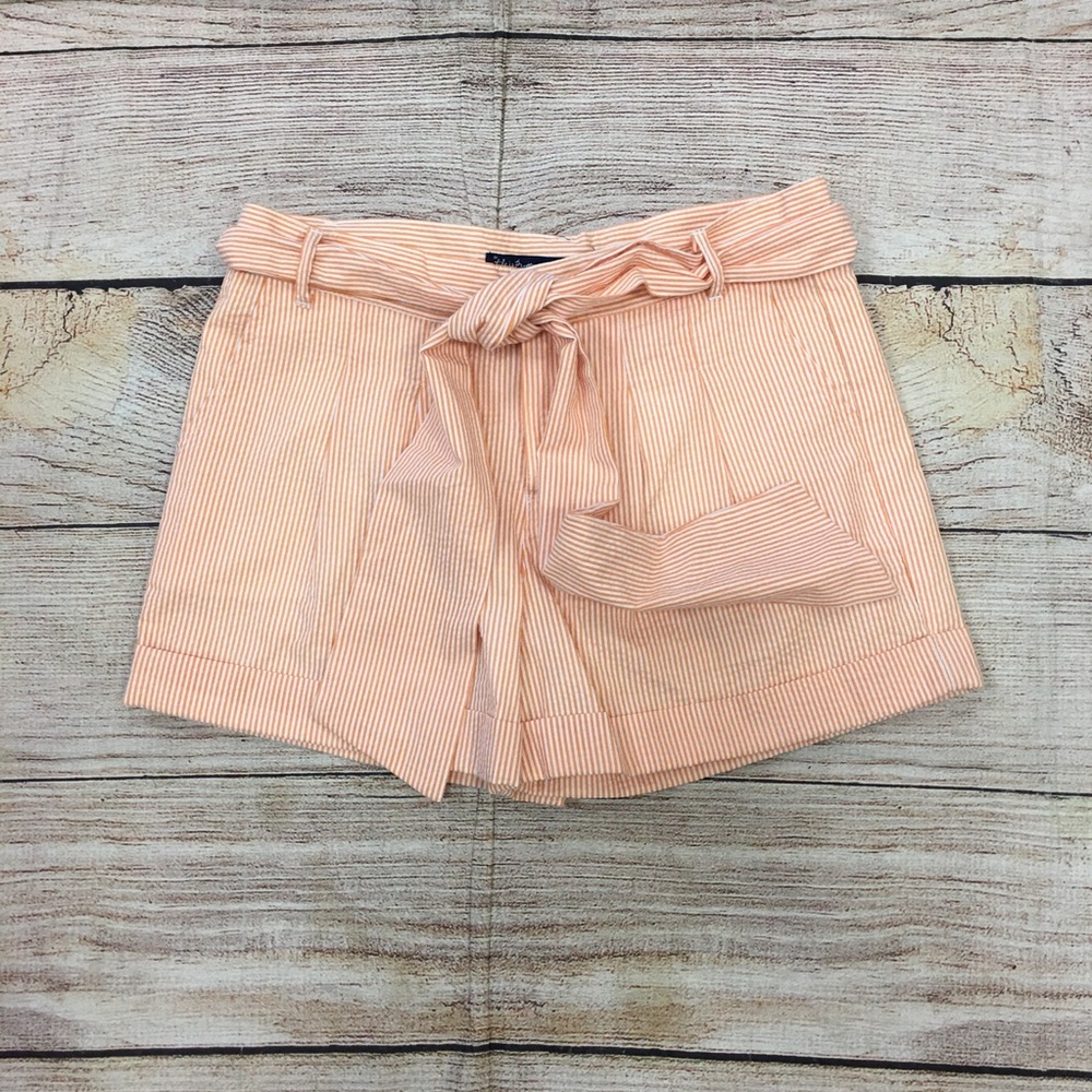 Bow Shorts Orange White Striped Seersucker cuffed short shorts with Belt SZ Med